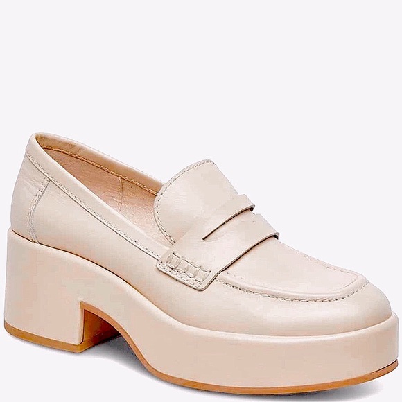 Dolce Vita Yanni Leather Platform Penny Loafers Ivory NWT size 8 - Picture 1 of 11